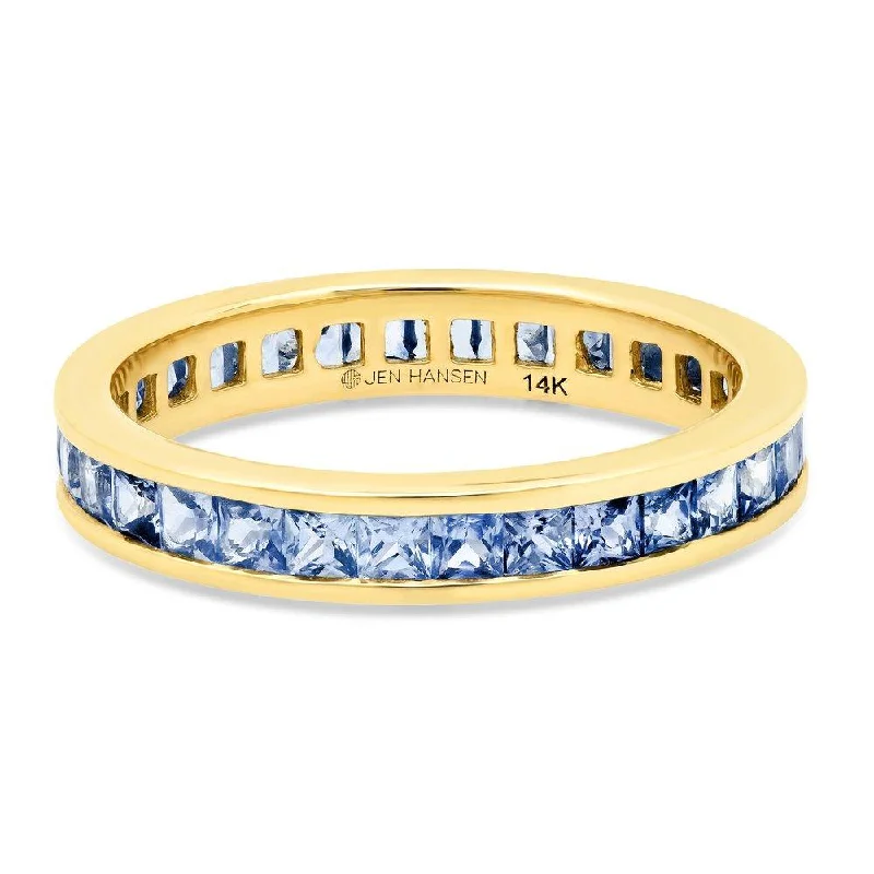 Women’s halo diamond rings-LIGHT BLUE SAPPHIRE CHANNEL SET RING, GOLD