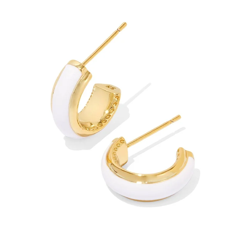 Women’s unique earrings-Kendra Scott | Ainsley Gold Huggie Earrings in White Enamel