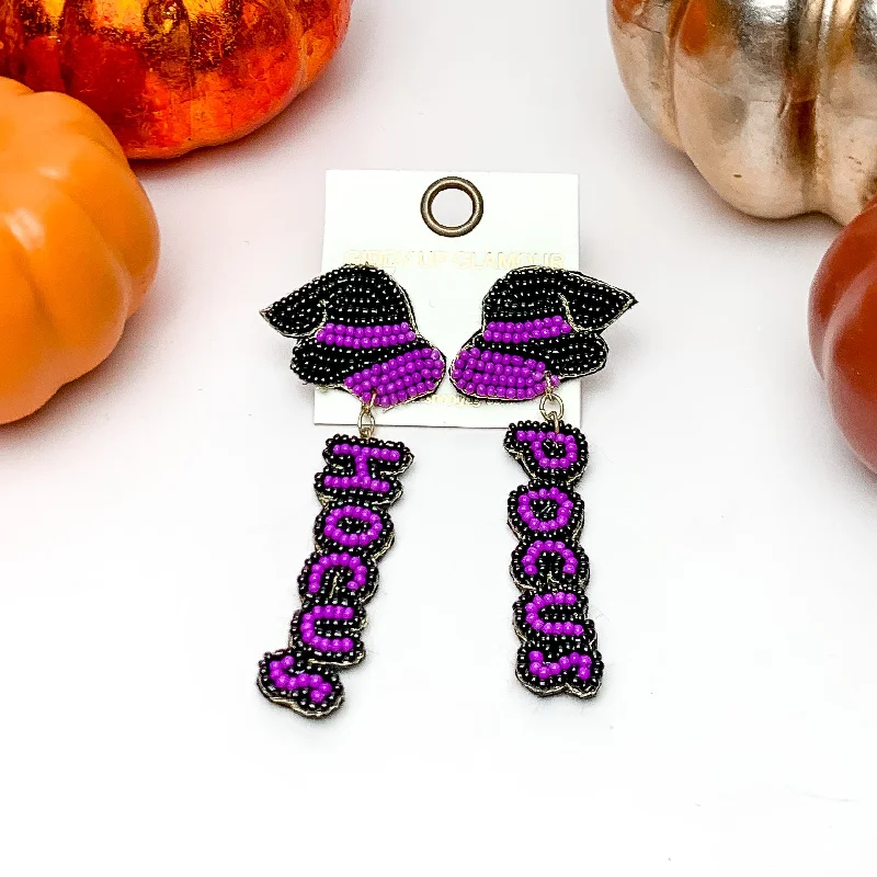 Women’s half hoop earrings-Hocus Pocus Beaded Earrings in Black and Purple