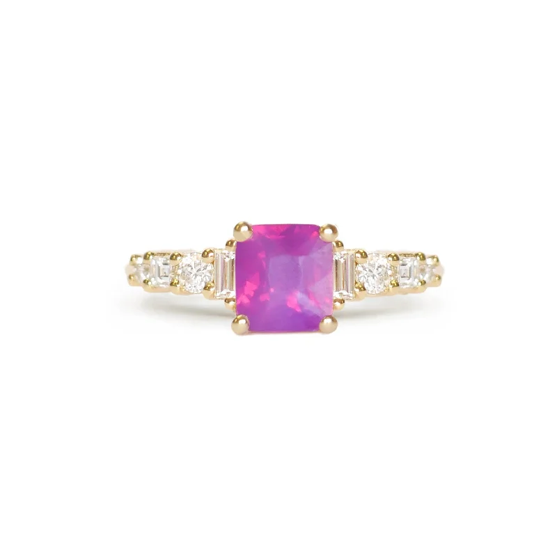 Women’s personalized rings-Cushion Opalescent Ruby Nouveau Ring