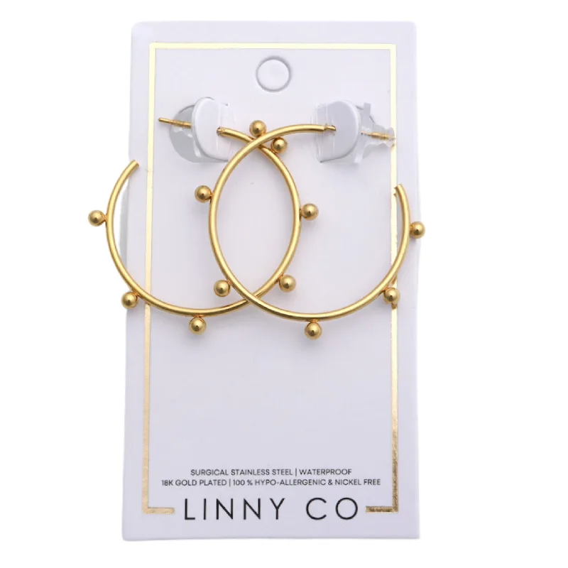 Women’s beaded dangly earrings-Linny Co | Lauren Gold Tone Medium Hoop Earrings