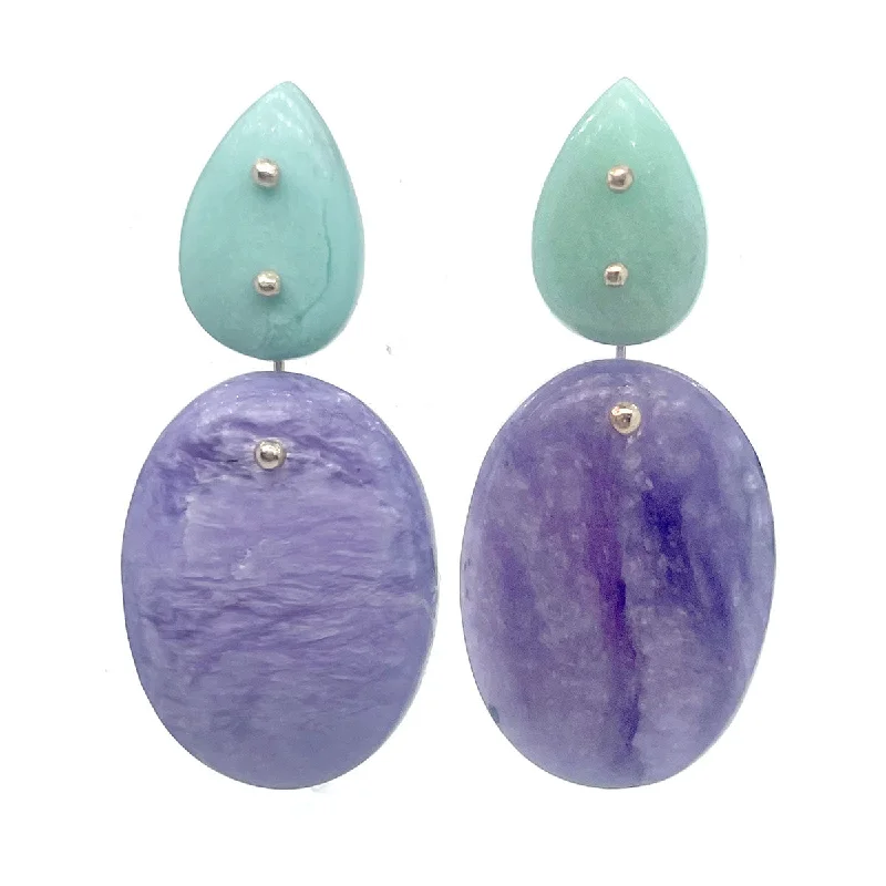 Women’s custom earrings-Mobile Earrings Chrysoprase Charoite