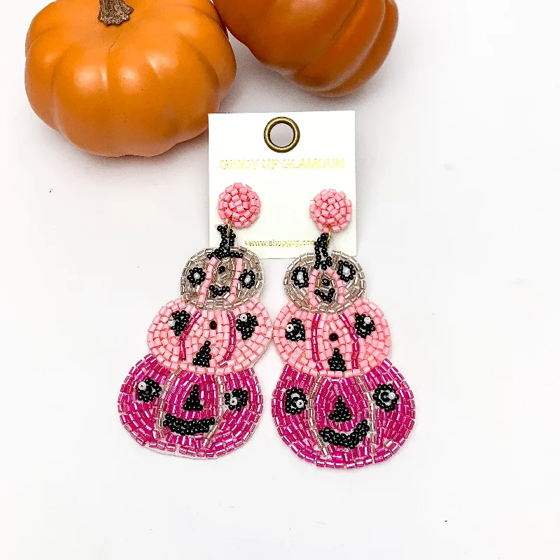 Women’s twisted earrings-Three Tier Pumpkin Beaded Earrings in Pink