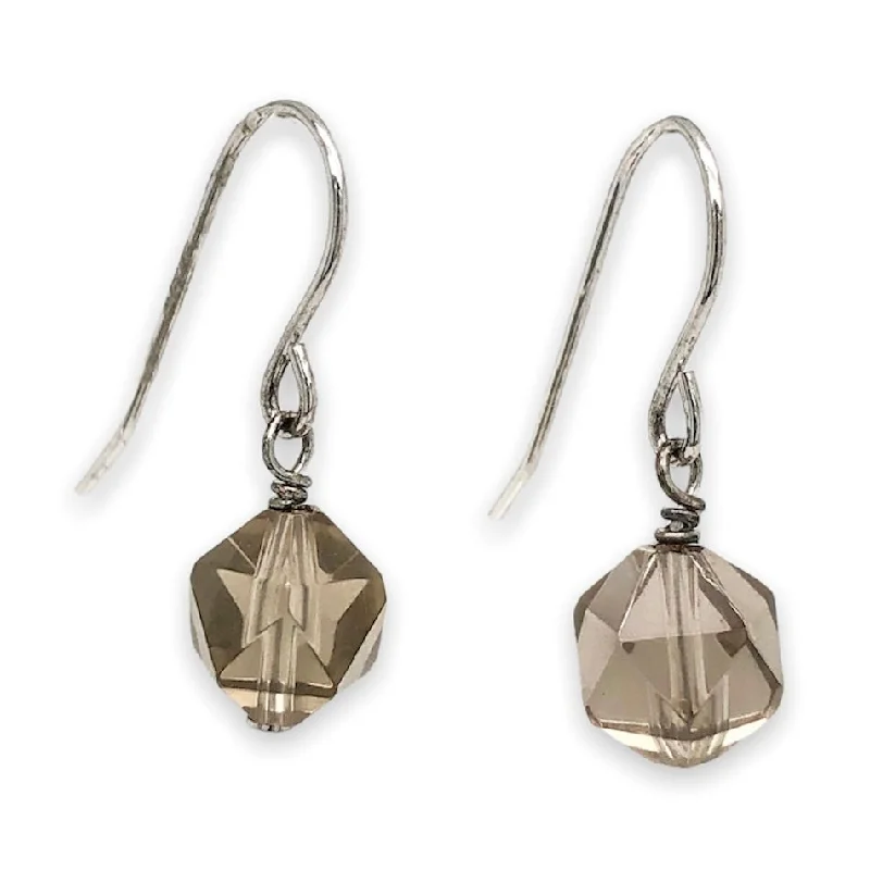 Women’s unique earrings-SS Faceted Smoky Quartz Dangle Earrings