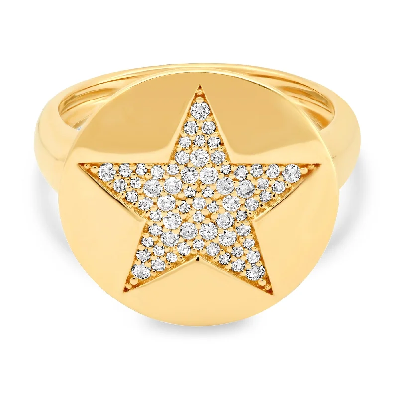 Women’s engraved wedding rings-SIGNET RING, STAR