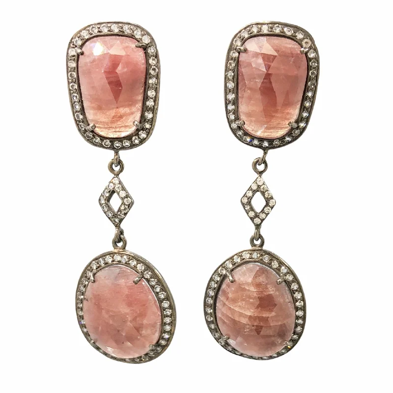 Women’s fashion earrings-Antiqued SS Hematoid Quartz & White Topaz Dangle Earrings