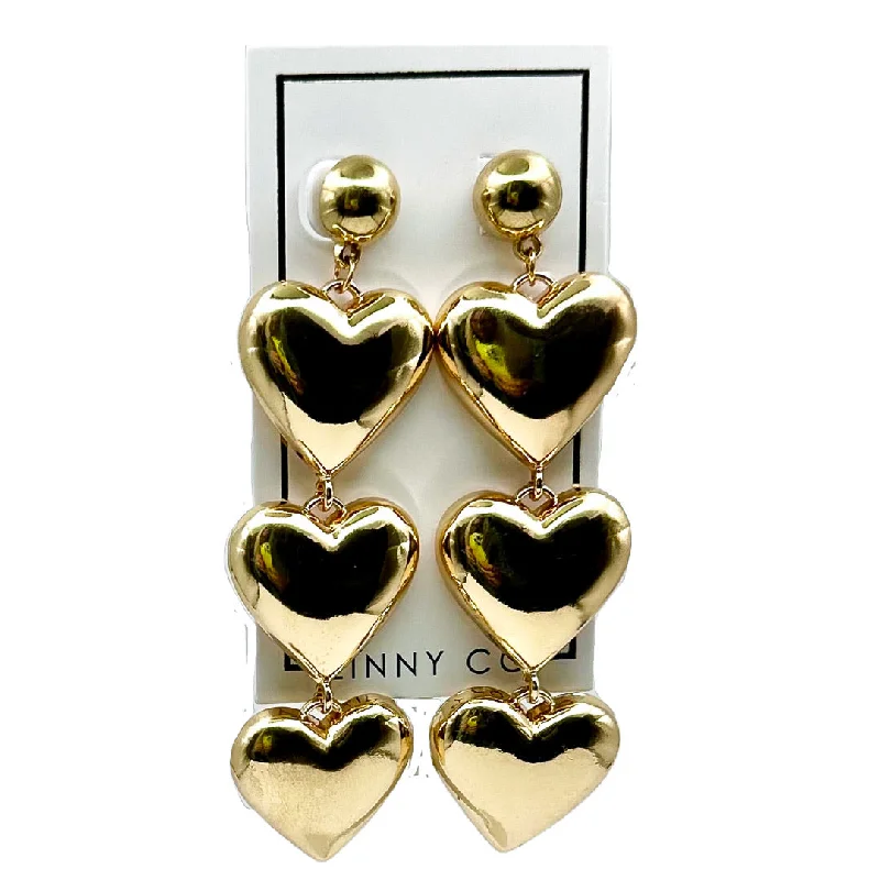 Women’s moonstone earrings-Linny Co | Brynn Gold Tone Heart Drop Earrings