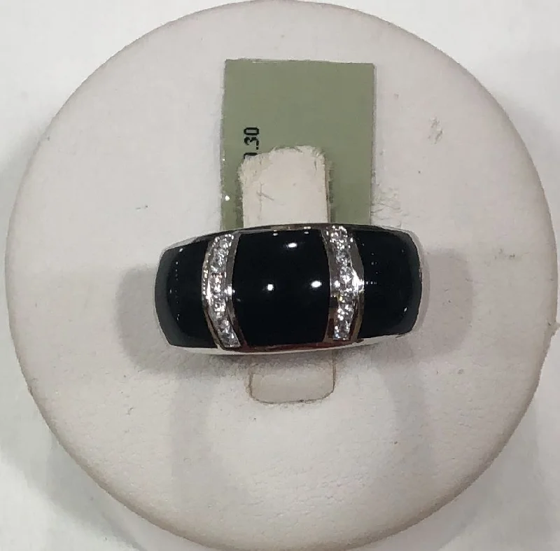 Women’s white gold rings-Sterling Silver Onyx Ring