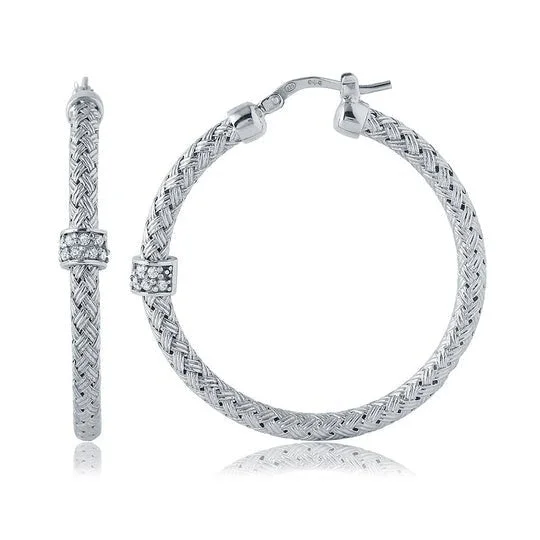 Women’s sterling silver earrings-SS CZ Hoop Earrings