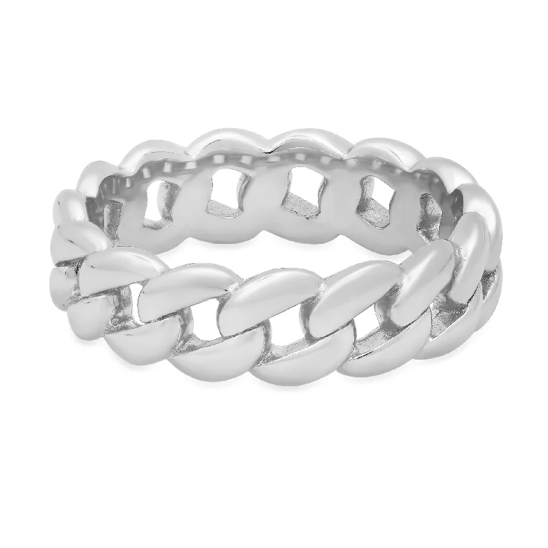 Women’s sterling silver rings-CUBAN LINK RING, SILVER