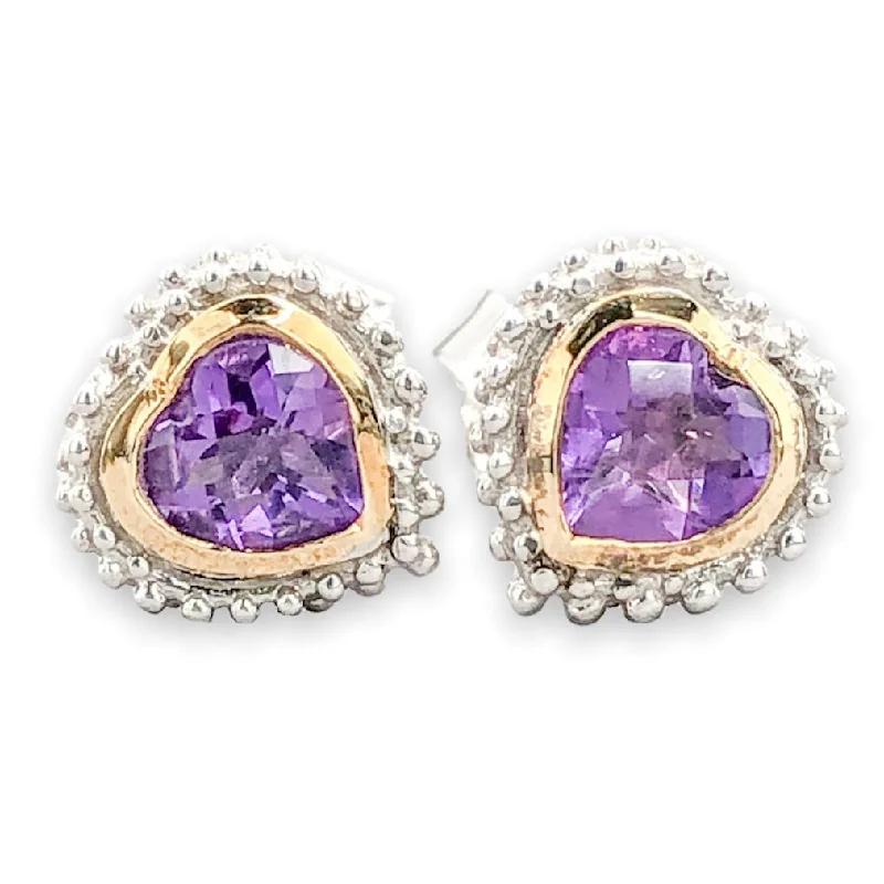 Women’s drop hoop earrings-SS Amethyst Heart Stud Earrings