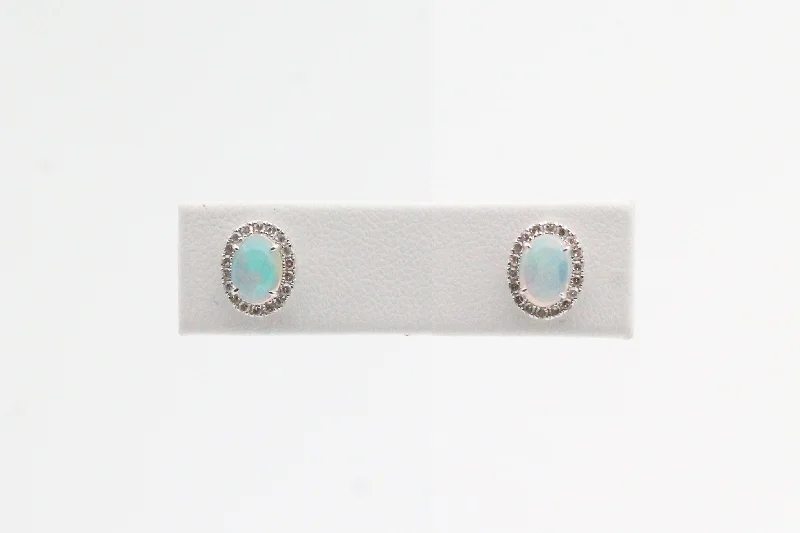 Women’s cubic zirconia earrings-White Gold Oval Opal Halo Earrings