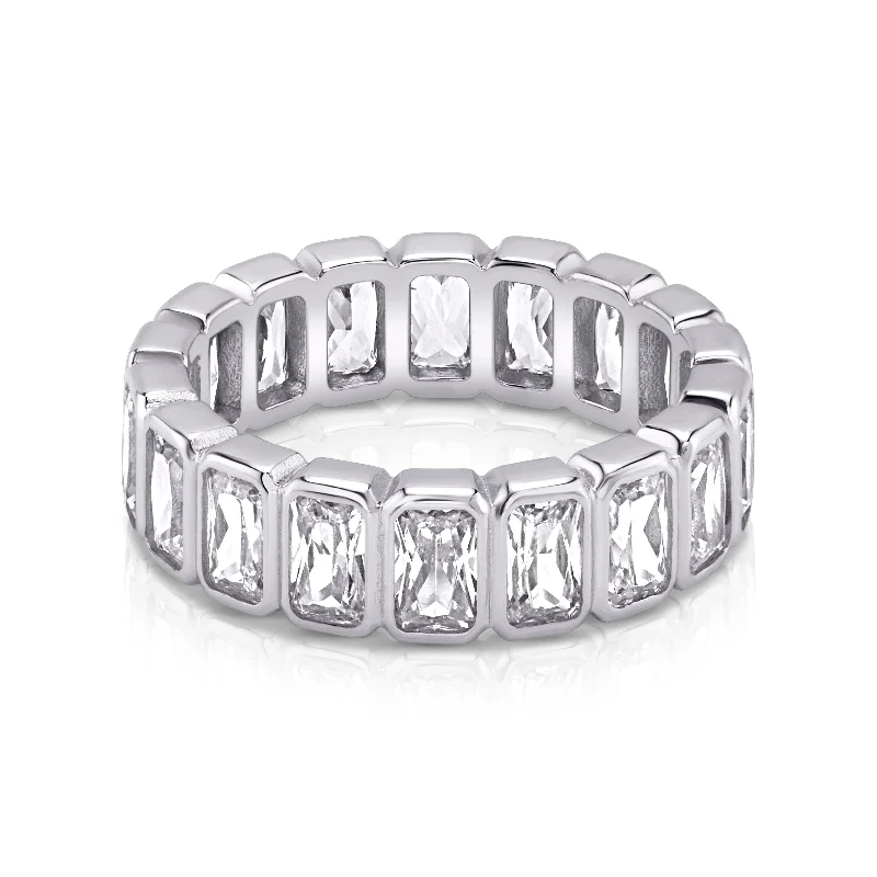 Women’s stackable gemstone rings-EMERALD CZ ETERNITY RING, SILVER