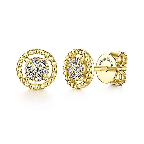 Women’s statement gold earrings-14K Y Gold 0.10cttw Diamond Beaded Frame Cluster Earrings