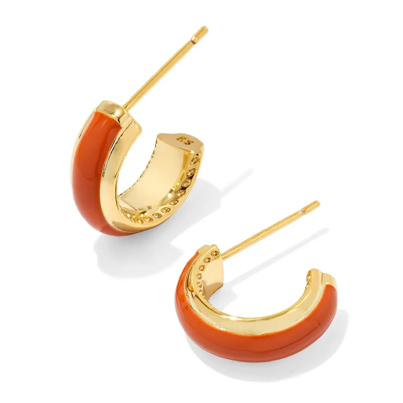 Women’s opal earrings-Kendra Scott | Ainsley Gold Huggie Earrings in Orange Enamel