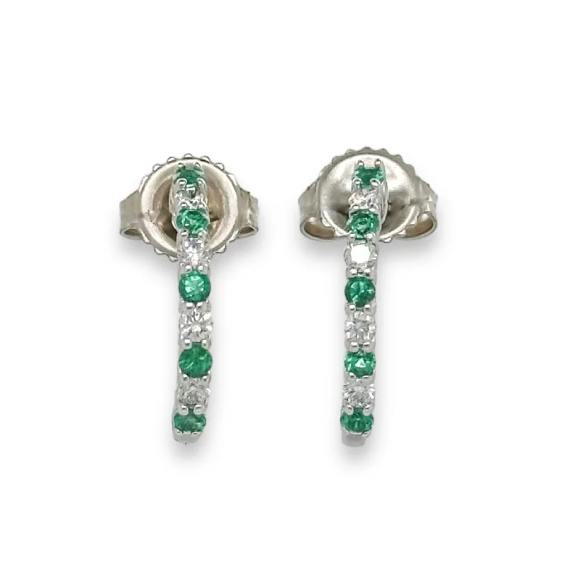 Women’s silver dangly earrings-14K W Gold 0.20ctw Diamond and 0.30ctw Emerald Earrings