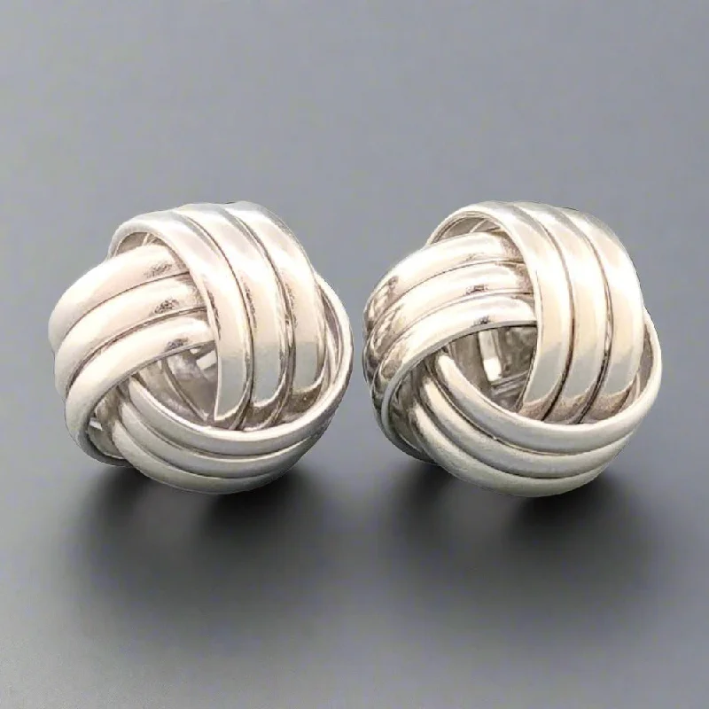 Women’s designer earrings-Sterling Silver 10mm Ribbed Knot Earrings