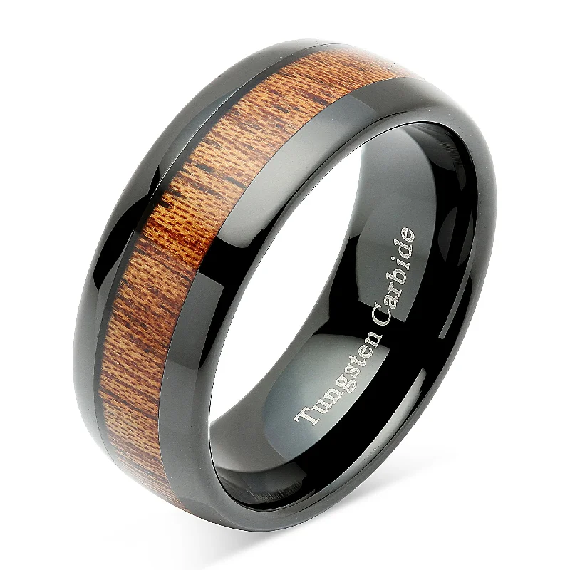 Women’s gold engagement rings-100S JEWELRY Tungsten Rings for Men Women Wood Inlay Black Plated Comfort Fit Size 6-16