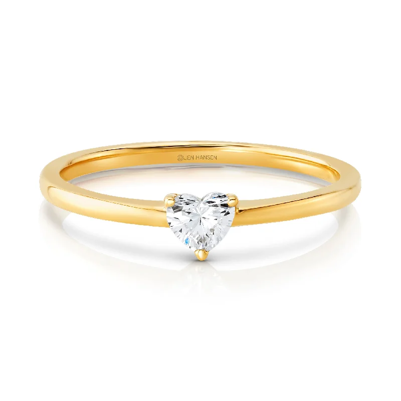 Women’s diamond wedding rings-Solitaire diamond heart ring, 14kt gold