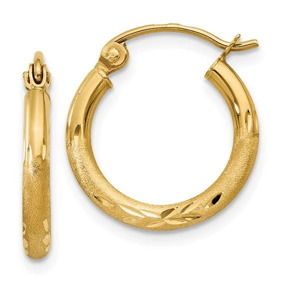 Women’s unique hoop earrings-14K Y Gold 15mm Dia Cut Hoop Earrings