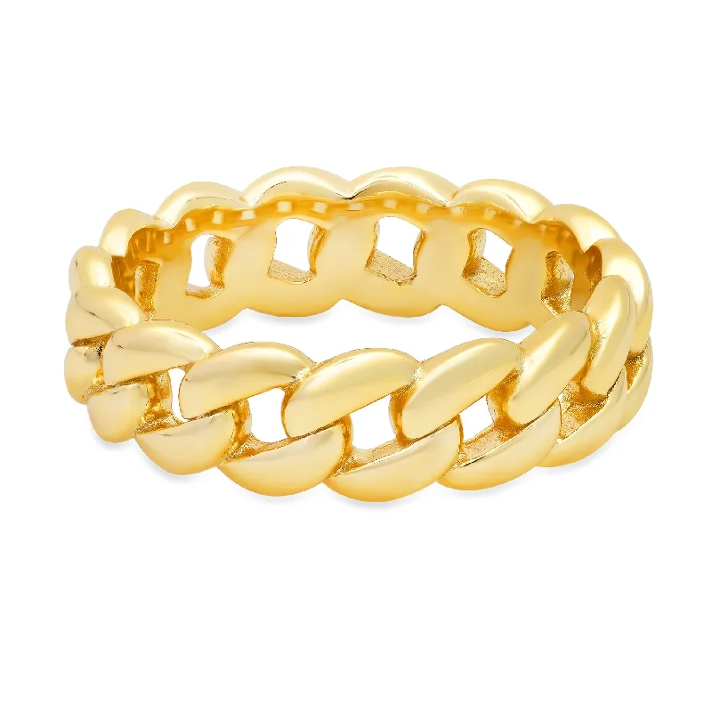 Women’s gold-plated rings-CUBAN LINK RING, GOLD