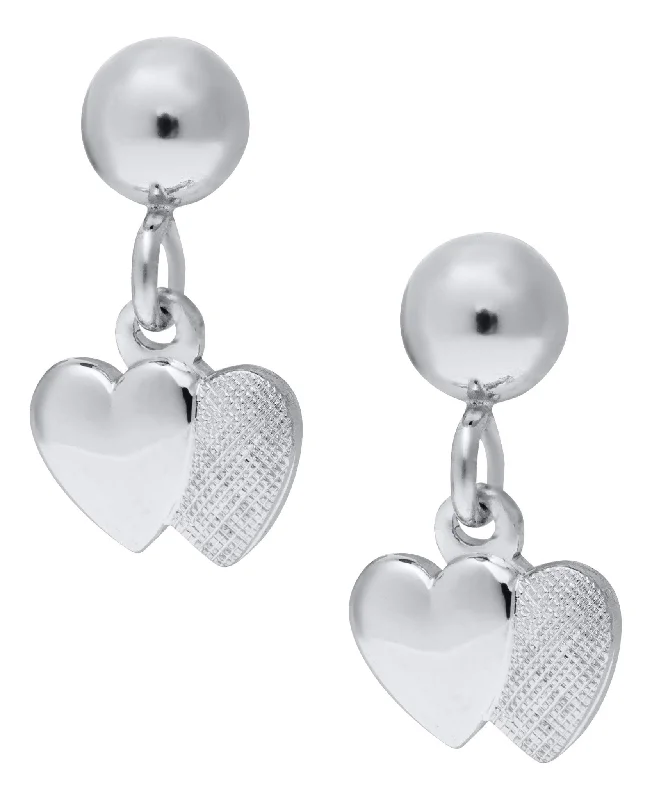 Women’s drop earrings-Sterling Silver Double Heart Drop Baby Earrings