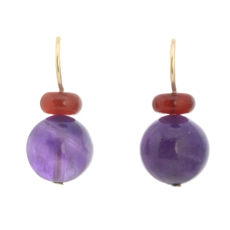 Women’s silver hoop earrings-Pom Pom Hooplet Earrings Carnelian Amethyst