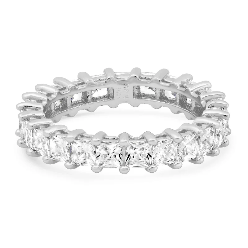 Women’s personalized rings-PRINCESS CUT ETERNITY RING, SILVER