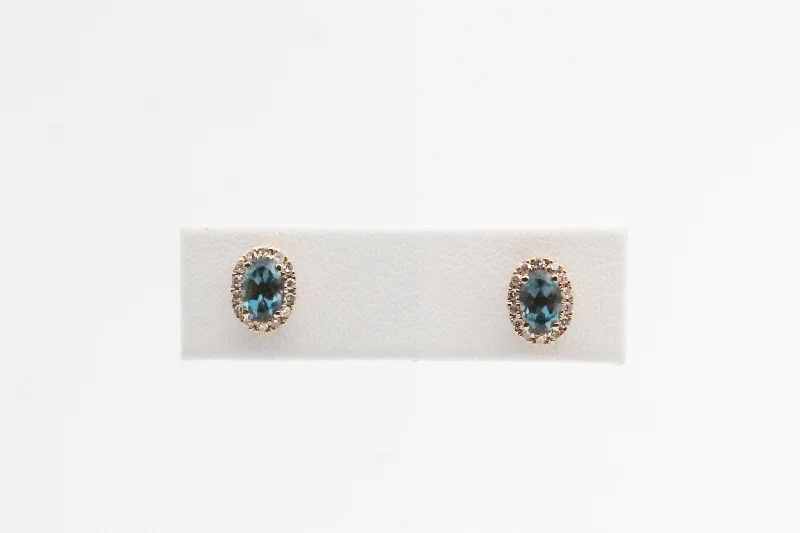 Women’s round stud earrings-Yellow Gold London Blue Topaz Halo Earrings