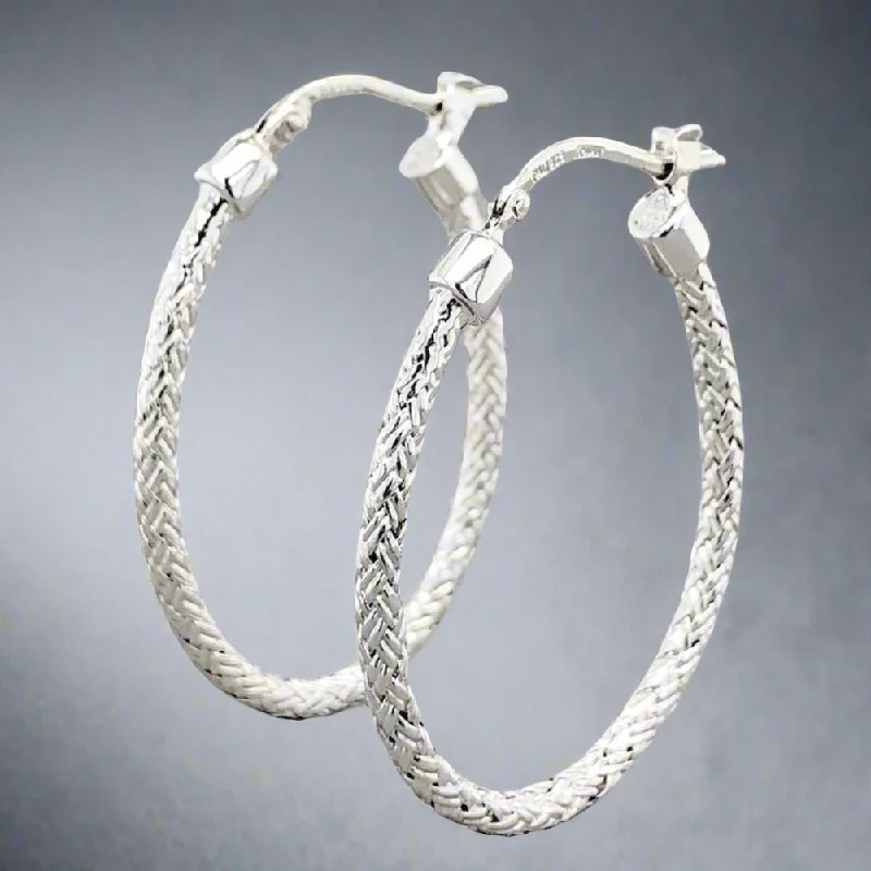 Women’s matching earrings-SS Woven 2.2mm Oval Hoop Earrings