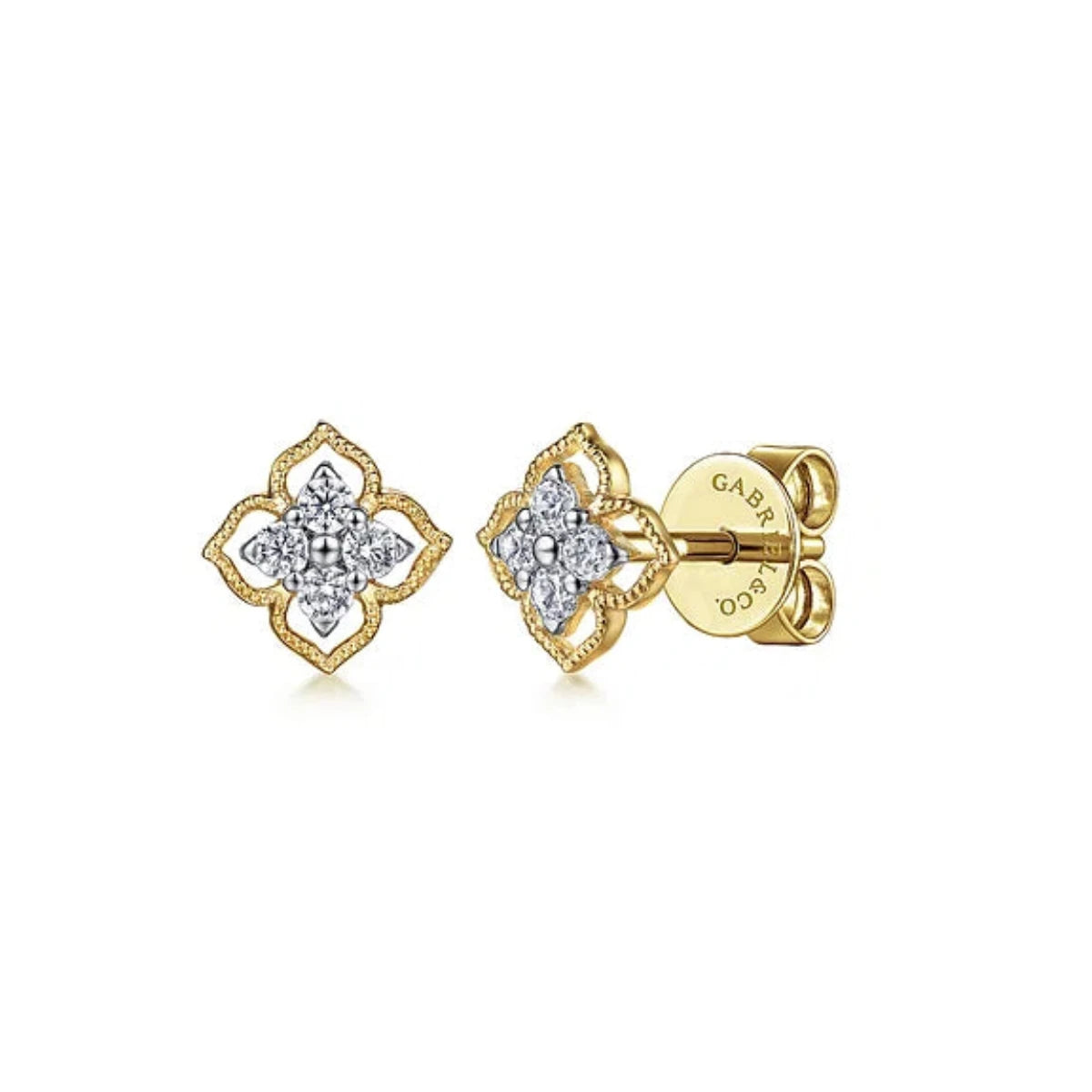 Women’s tribal earrings-14K Y Gold 0.13ctw Diamond Floral Stud Earrings