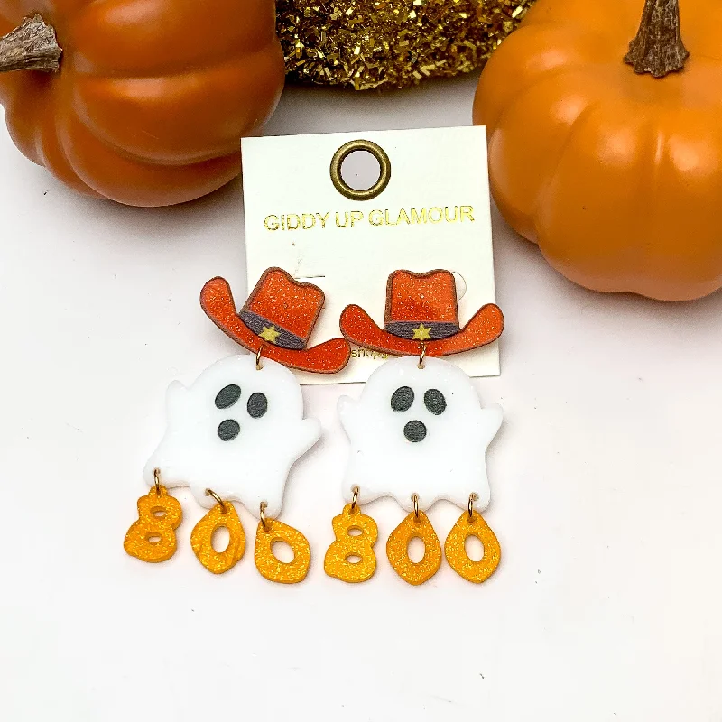 Women’s colorful earrings-Halloween Ghost Earrings With Dangling Boo Letters