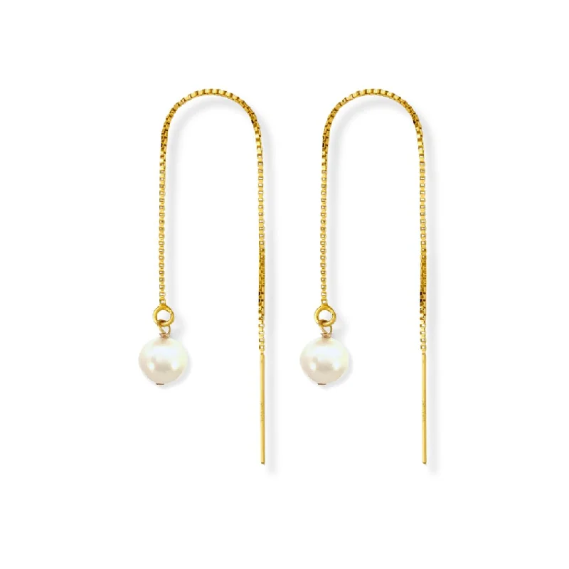 Women’s gemstone earrings-Threader Earrings + Pearl Drop Charm