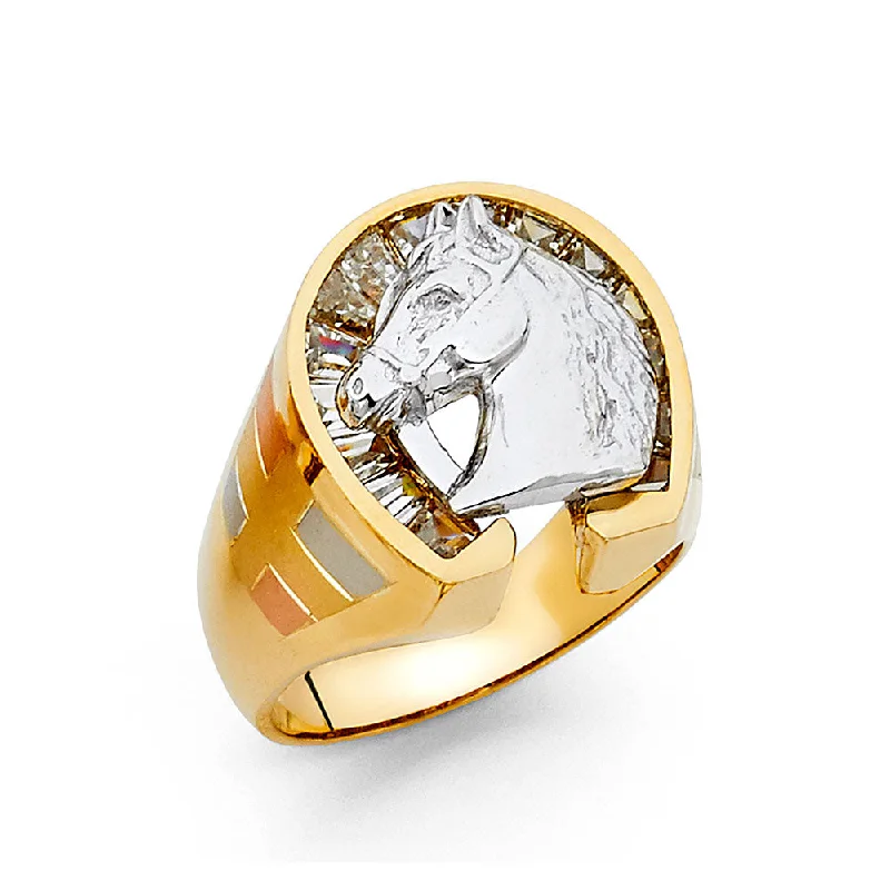 Women’s stackable rings-14K CZ LUCKY HORSE SHOE MENS RING