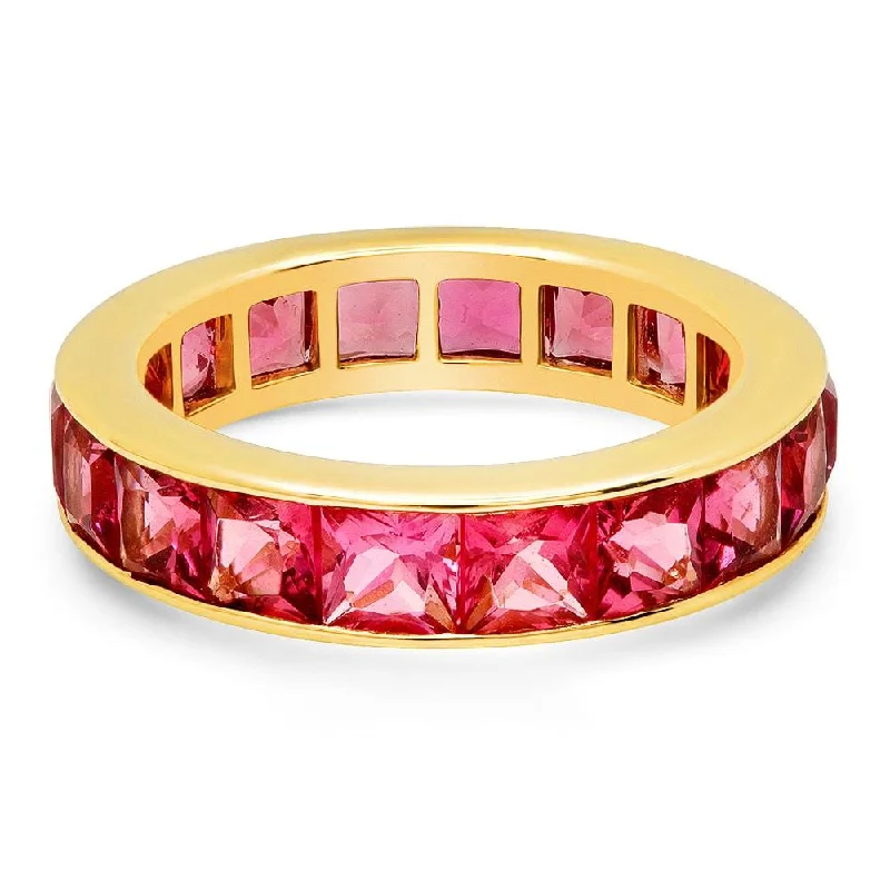 Women’s eternity rings with diamonds-PINK TOURMALINE LARGE CHANNEL SET RING, GOLD