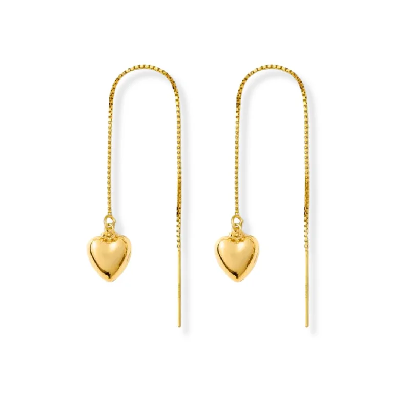 Women’s drop earrings-Threader Earrings + Heart Drop Charm