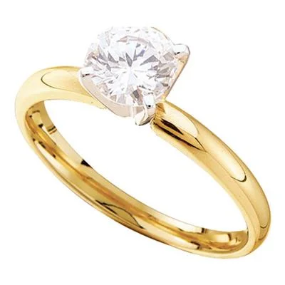 Women’s halo diamond rings-14K YELLOW GOLD ROUND DIAMOND SOLITAIRE SUPREME BRIDAL RING 1/2 CTTW (CERTIFIED)