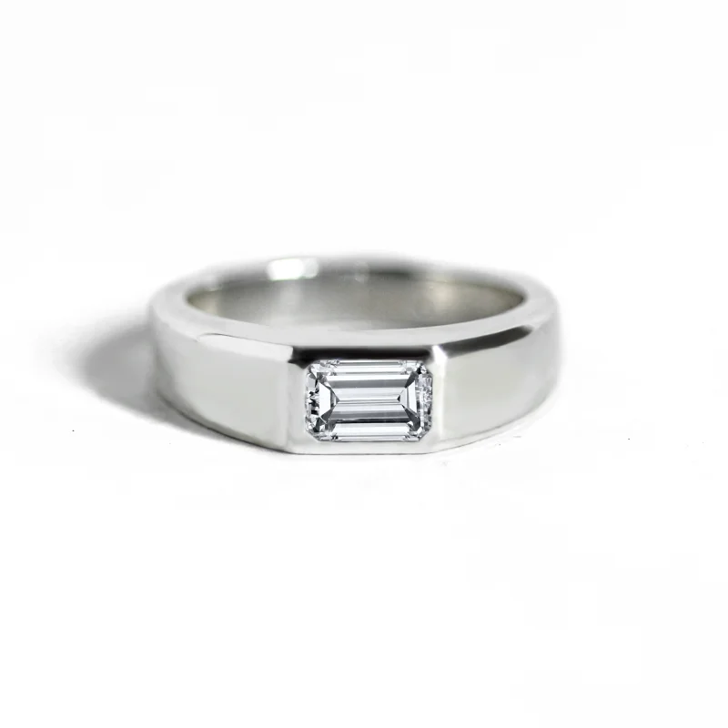 Women’s fashion statement rings-Emerald-Cut Moissanite Signet Ring