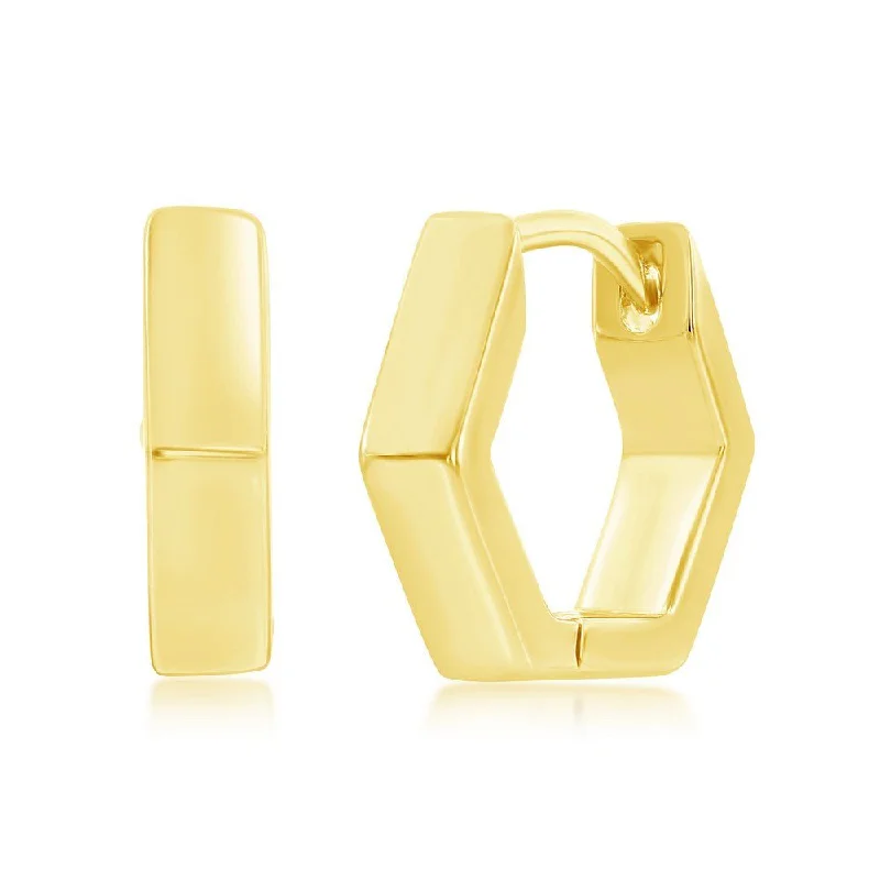 Women’s gold-plated earrings-YGP Sterling Geometric Huggie Hoop Earrings