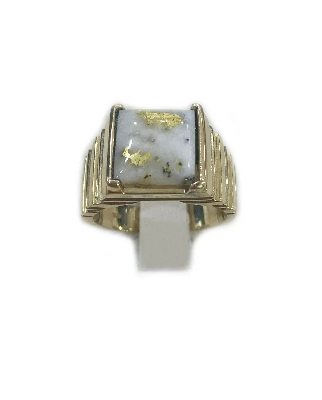 Women’s minimalist rings-14k Yellow Gold Mens Golden Quartz Ring