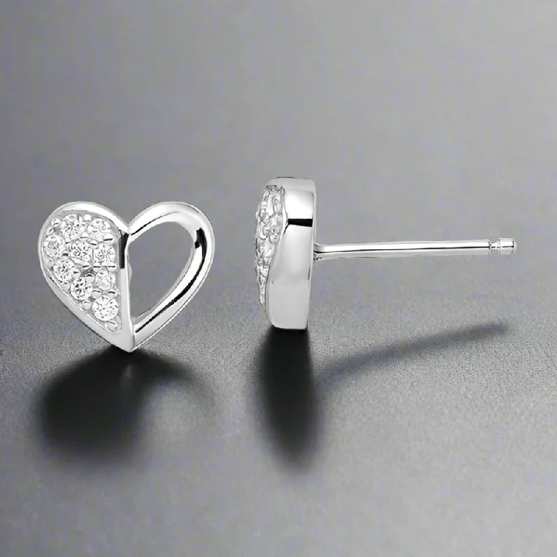 Women’s minimalist stud earrings-SS CZ Open Heart Earrings