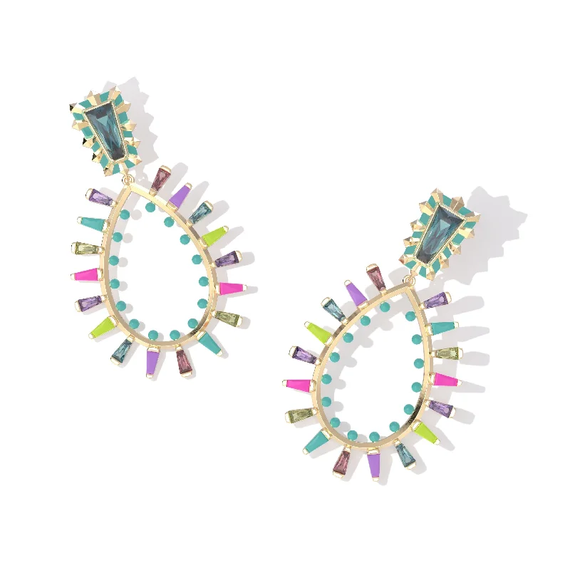 Women’s celestial earrings-Kendra Scott | Kelsey Gold Statement Earrings in Multi Mix