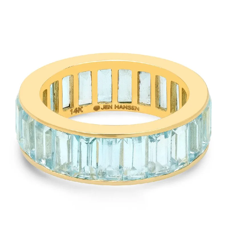 Women’s bridal rings-SKY BLUE TOPAZ BAGUETTE CHANNEL SET RING, GOLD