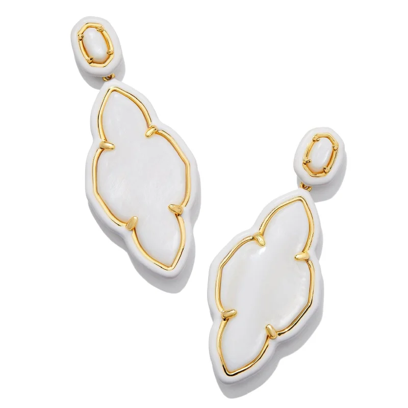 Women’s cubic zirconia earrings-Kendra Scott | Abbie Gold Enamel Frame Statement Earrings in White Mother of Pearl