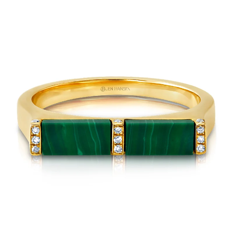 Women’s minimalist rings-Diamond Malachite Ring, 14kt Gold