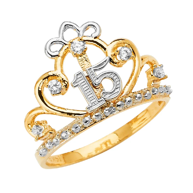 Women’s chunky rings-14K 15 YEARS CROWN CZ RING