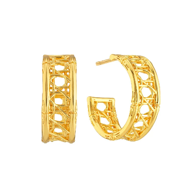 Women’s vintage diamond earrings-Veranda Caning Medium Hoop Earrings - Gold