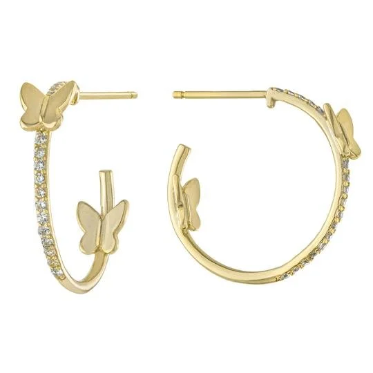 Women’s geometric gold earrings-YGP Sterling CZ Butterfly Hoop Earrings