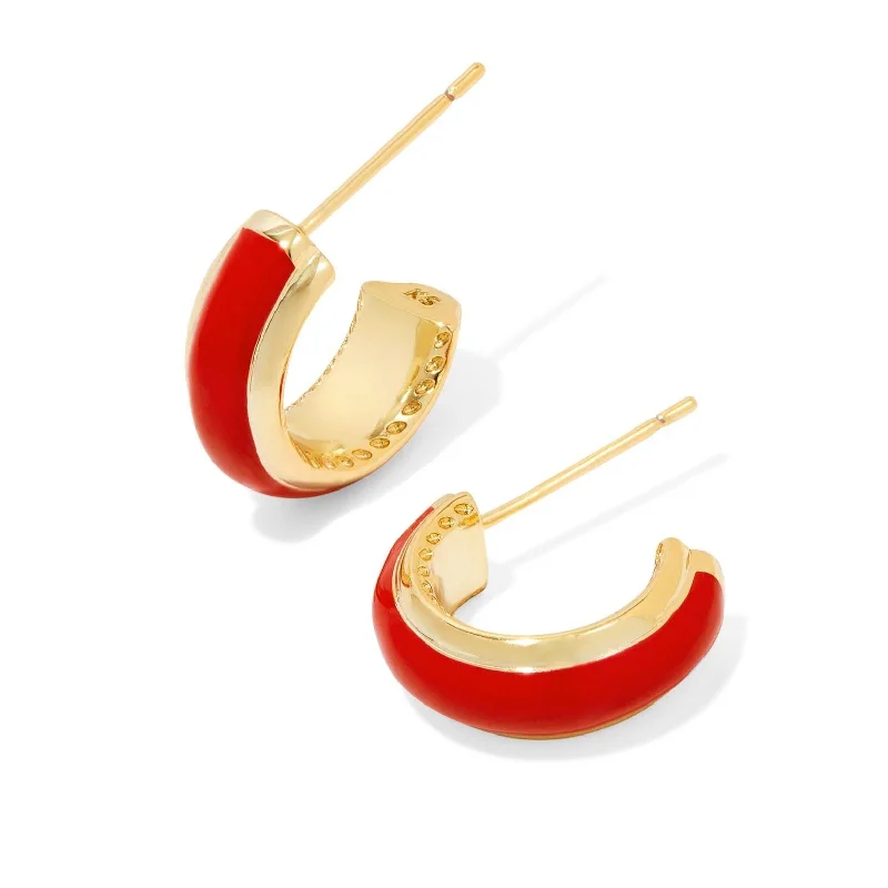 Women’s teardrop earrings-Kendra Scott | Ainsley Gold Huggie Earrings in Red Enamel