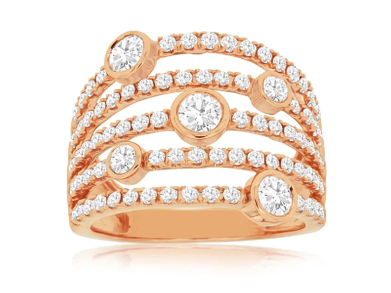 Women’s yellow gold rings-Rose Gold Diamond Fashion Right Hand Ring